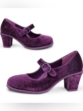 Hot Chocolate Design Velvet Mary Jane Heels Purple Womens 8 Plum Elixir